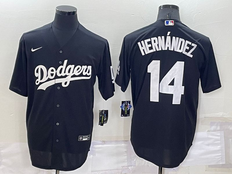 Men Los Angeles Dodgers 14 Hernandez Black Inversion Nike 2022 MLB Jerseys